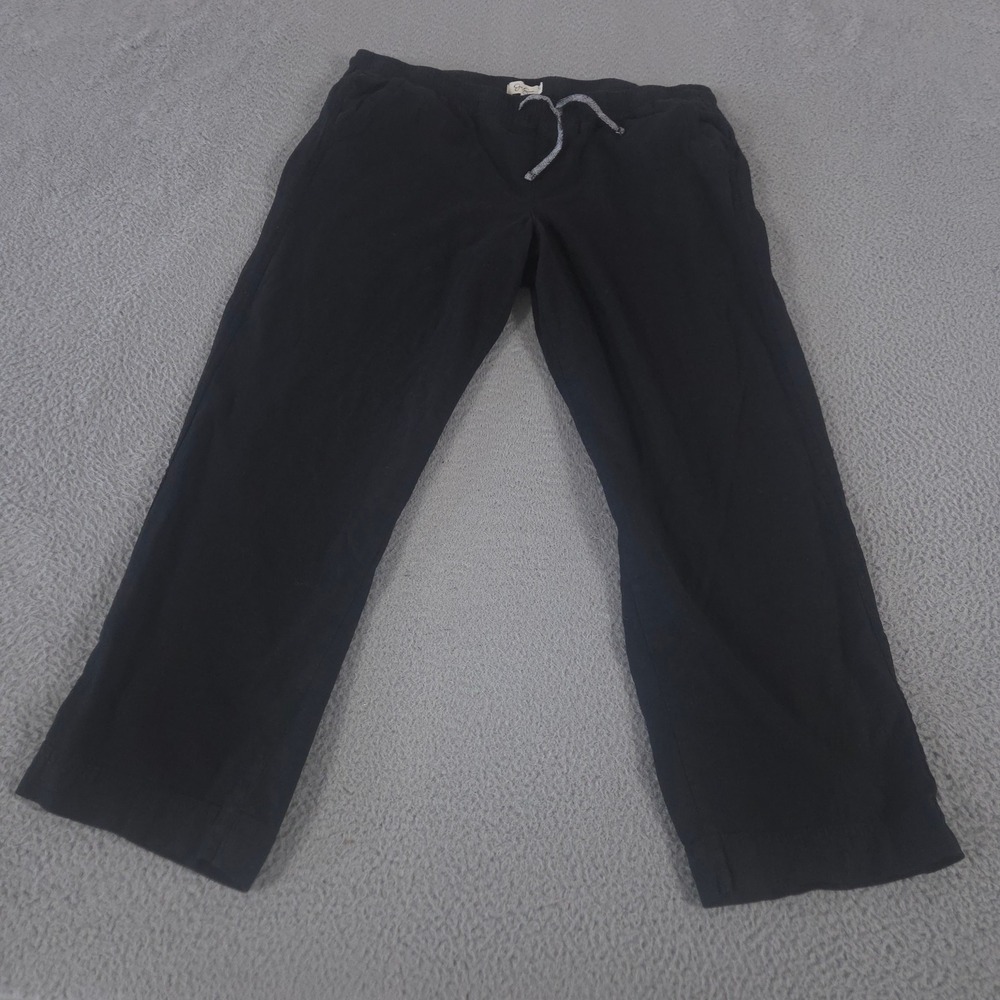 Jessica Simpson Pants Womens 1X Black Nara Beach Linen Blend Wide Leg Drawstring